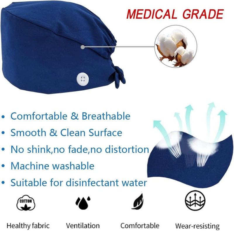 ATHPIK 3pcs Solid Surgical Scrub Cap Medical Nurse Doctor Cap Surgeons Cap with Sweatband & Botton for Womens & Mens - Image 2